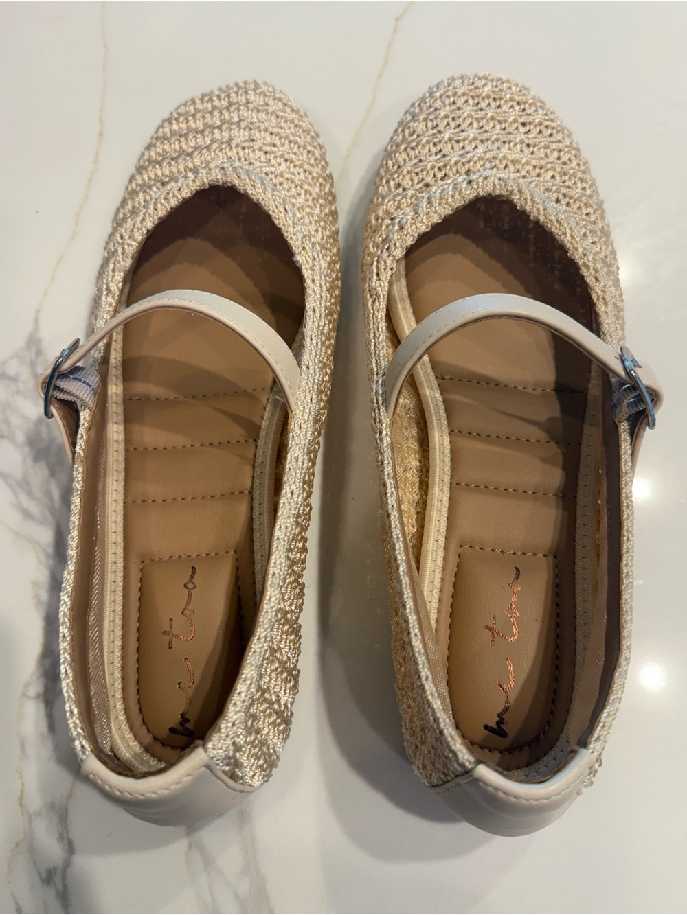 me too Cream Woven Mary Jane Flats
